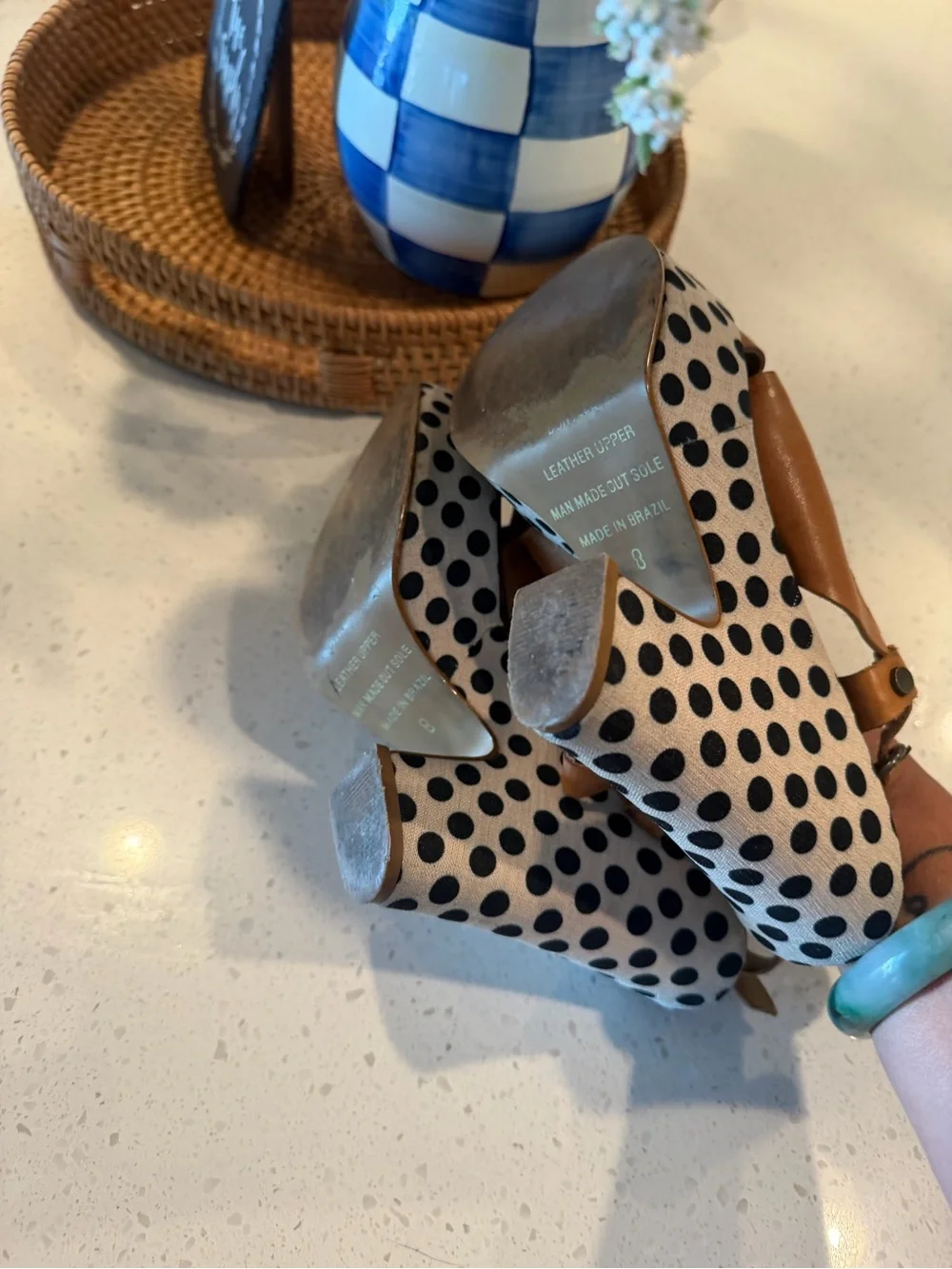 Steve Madden Women’s Leather Polka Dot Platform Heels 8 Y2K Boho Chunky 90s